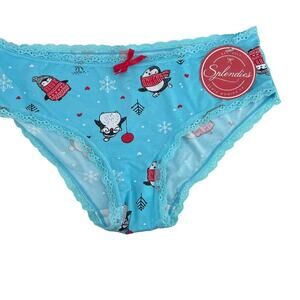 Splendies Blue Skating Penguins Lace Trim Womens Size Small